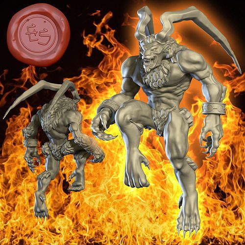 A statue of a person with horns and a red seal
Description automatically generated
