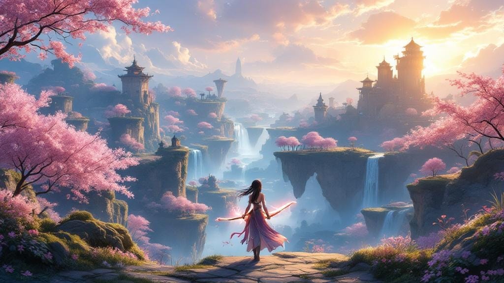 Genshin Impact anime open world fantasy landscape