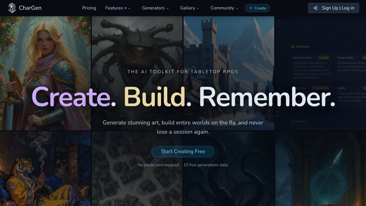 CharGen AI D&D character generator website screenshot