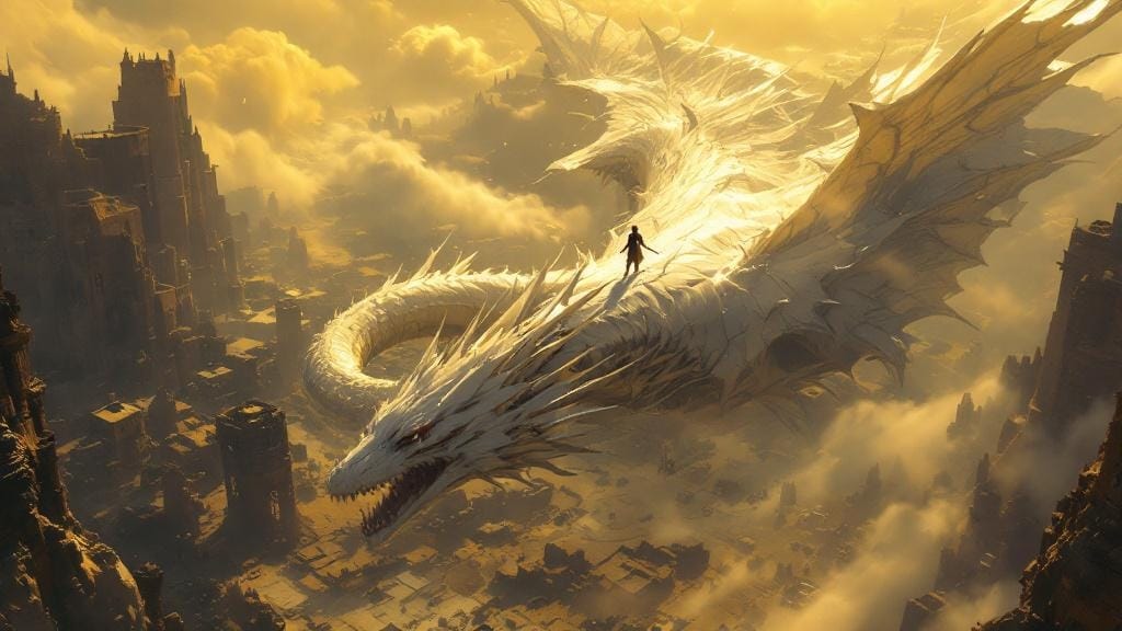 Panzer Dragoon Orta — dragon rider soaring through a post-apocalyptic sky