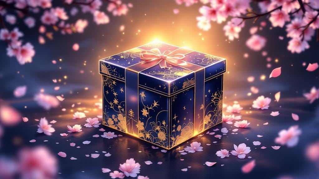 A mysterious glowing blind box with Japanese spirit motifs