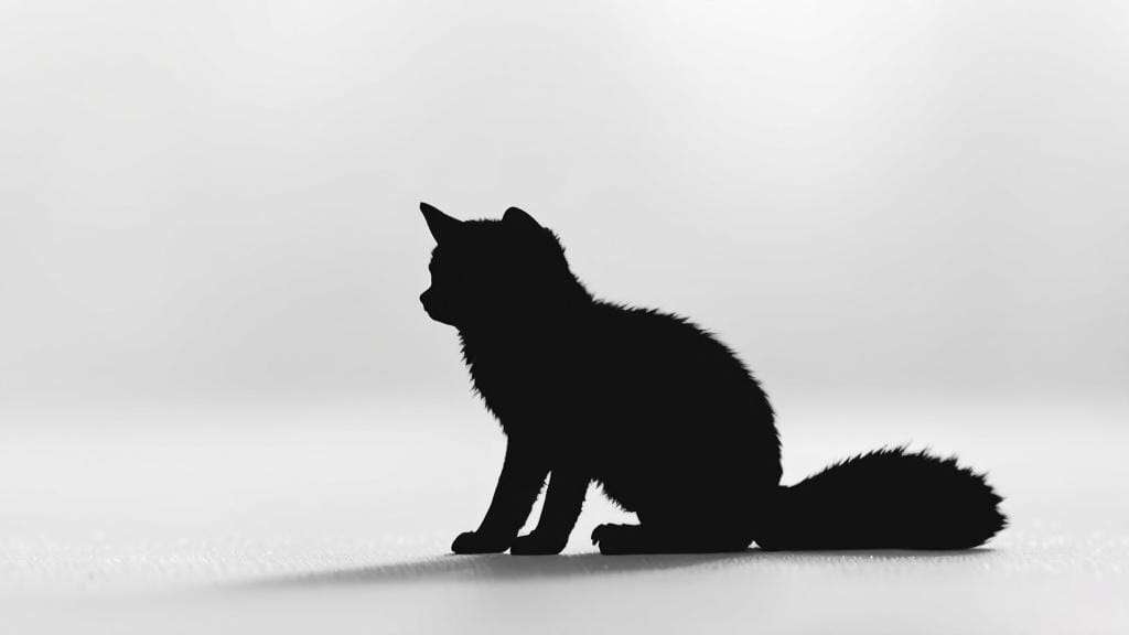 Silhouette of a small four-legged baby fox with one tail