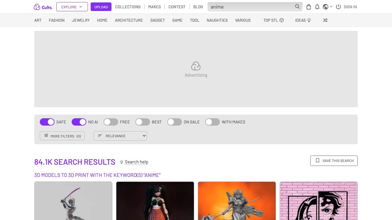 Cults3D showing 84,100 search results for anime 3D models