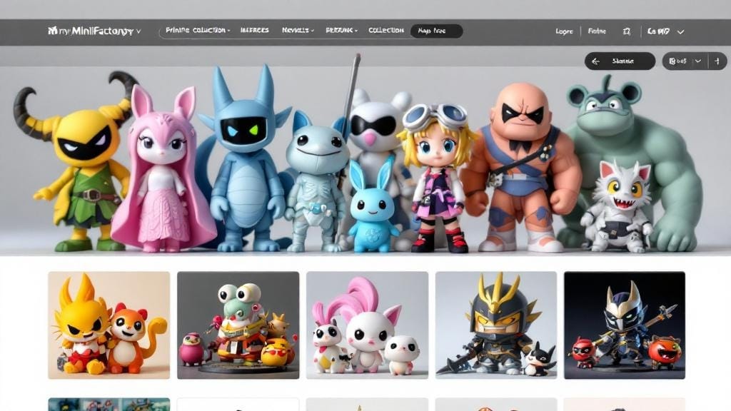 MyMiniFactory marketplace showing anime 3D printed figure collection